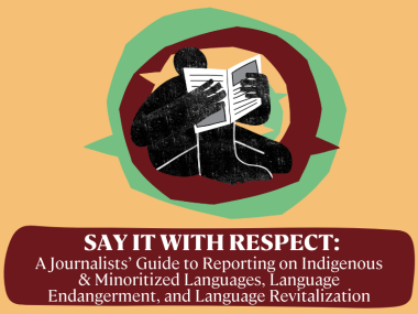 Illustration of an abstract person reading a newspaper in front of red, yellow, and green speech bubbles