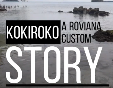Photo of coast of New Georgia with text "Kokiroko: A Roviana Custom Story"
