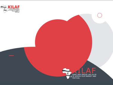 Red, white, and dark grey abstract logo of KILAF