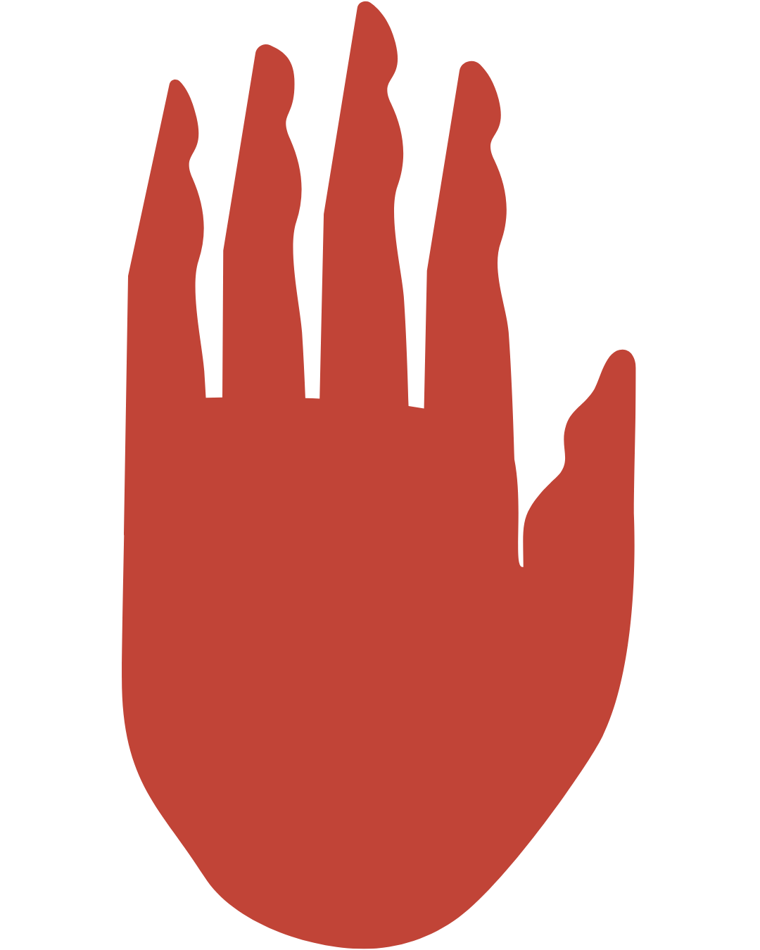 A red illustration of a hand held up